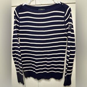 VINTAGE Lauren Ralph Lauren Navy Blue & White Striped Sweater - Size Medium